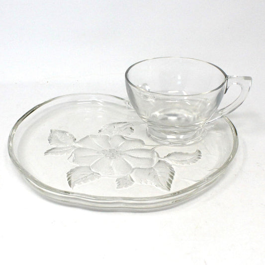 Snack Set, Hazel Atlas, Apple Blossom, Set of 4 Snack Sets plus Serving Tray, Vintage