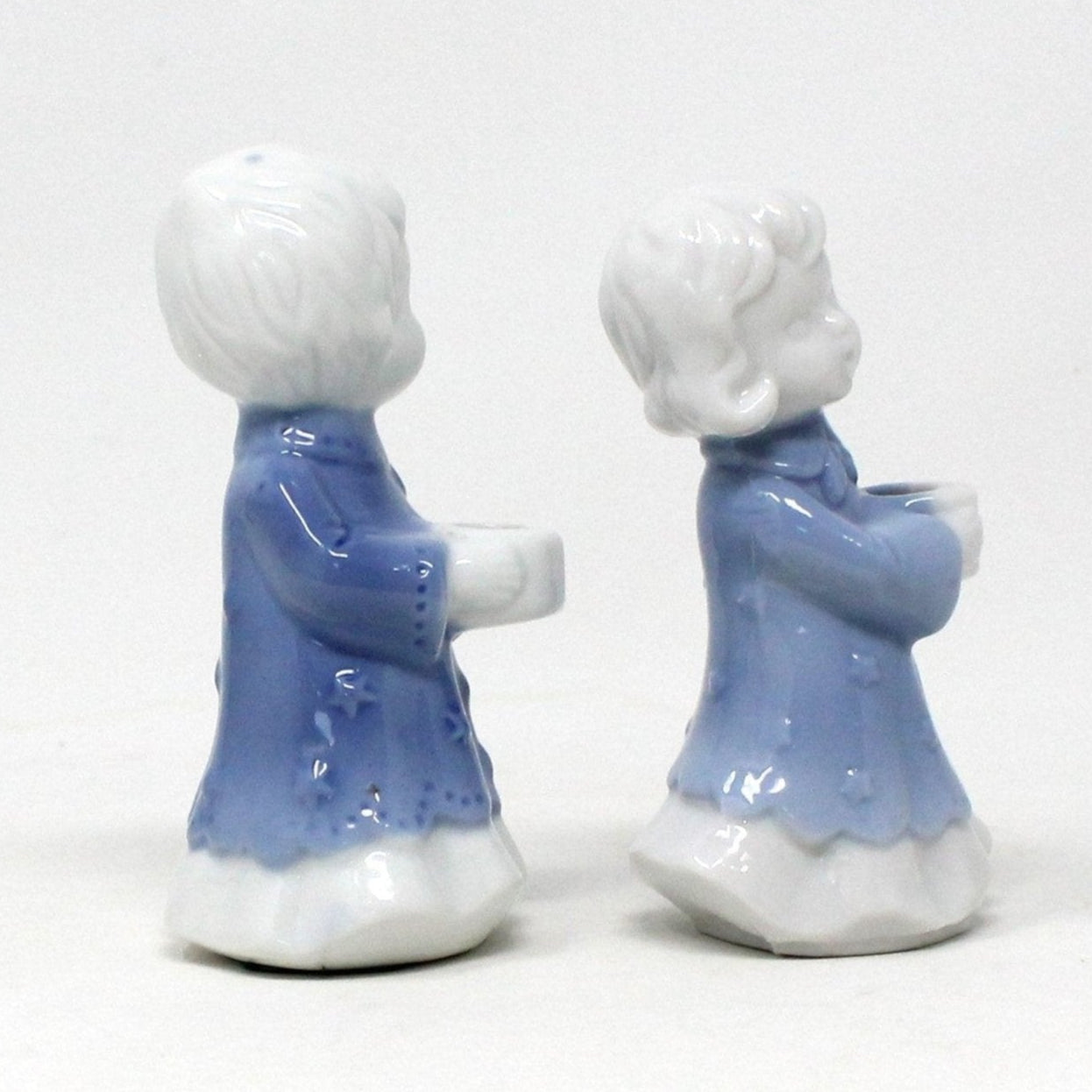 Candle Holders, Berman & Anderson Caroler Figurines, Porcelain, Blue & White, Vintage