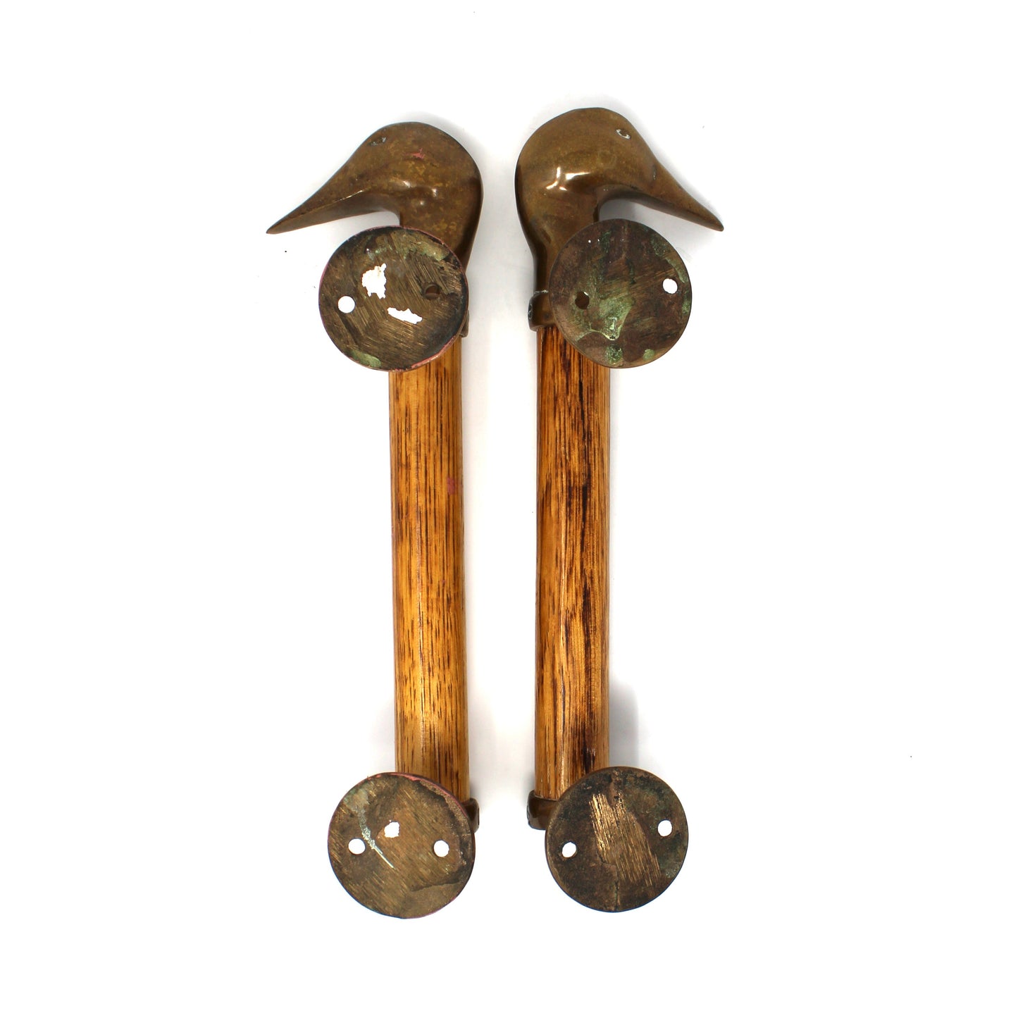Door Pulls, Vintage 1970s, Carved Wood & Brass Duck Head Design, Set of 2