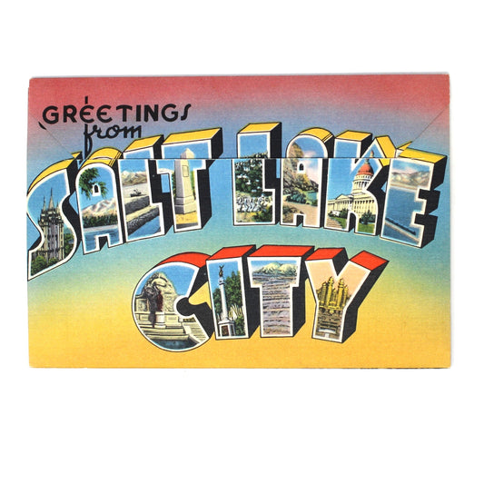 Salt Lake City Utah Souvenir Photo Book, Vintage 1930s-1950s, Unused Tichnor Linen Accordion-Fold, Ephemera