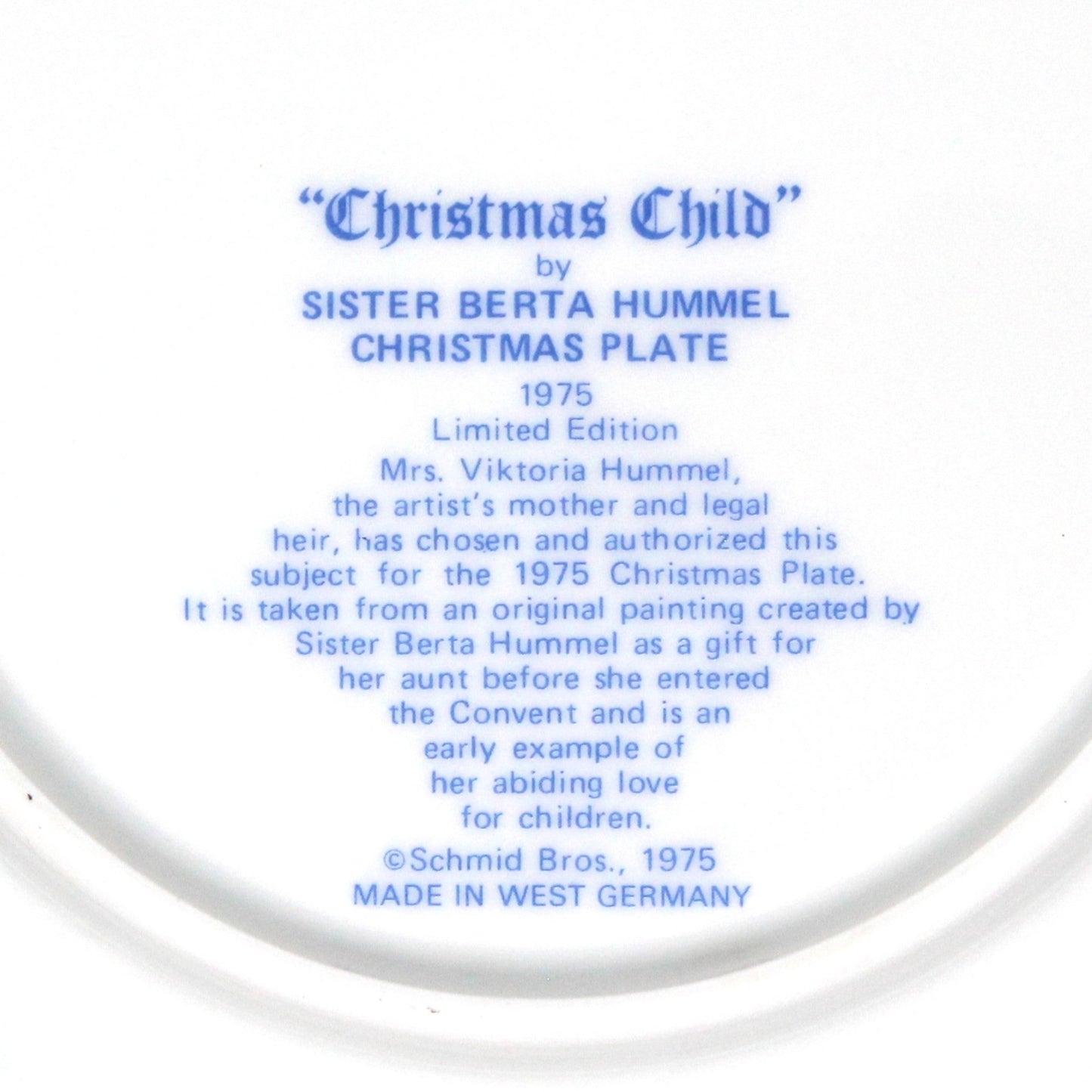 Decorative Plate, Schmid Brothers, Christmas Plate Hummel 1975, Collector Series, in Box, Vintage