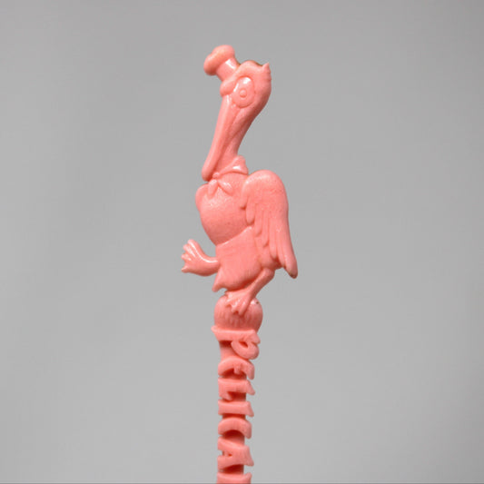 Swizzle Stick Drink Stirrer, Pelican Restaurant Clearwater Beach, Cartoon Pelican in Hat, Vintage 1950s