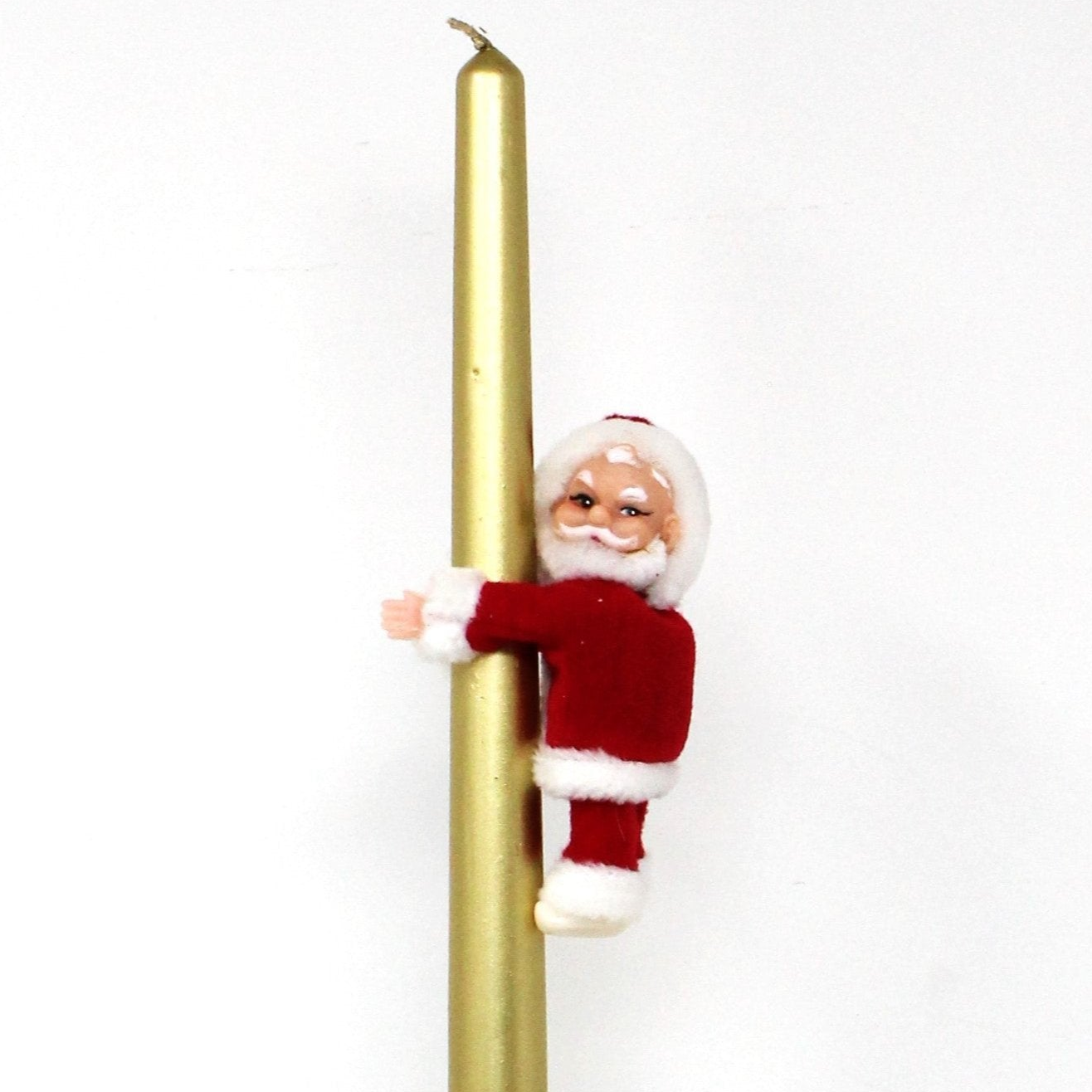 Candle Hugger, Candle Climber Santa, Mid Century, RARE, Fabric & Plastic, Vintage Christmas Collectible