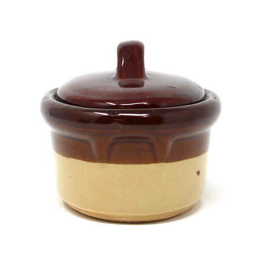 Casserole with Lid, Two-Tone Brown Glazed Stoneware, 1 QT Oval, Vintage 1970s