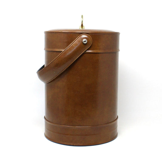 Ice Bucket, Georges Briard, Faux Brown Leather with Handle, Vintage