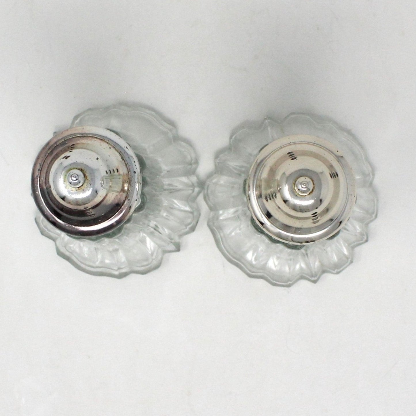 Salt and Pepper Shakers, Ribbed Fluted Glass with Silverplate Tops, Hong Kong, Vintage