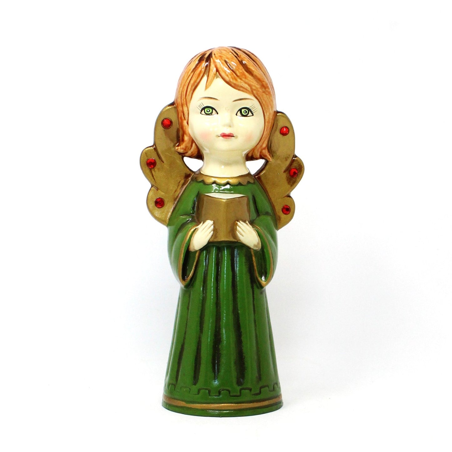 Figurine, Dickson, Choir Angels with Rhinestones, Papier Mache, Set of 2, Vintage Japan