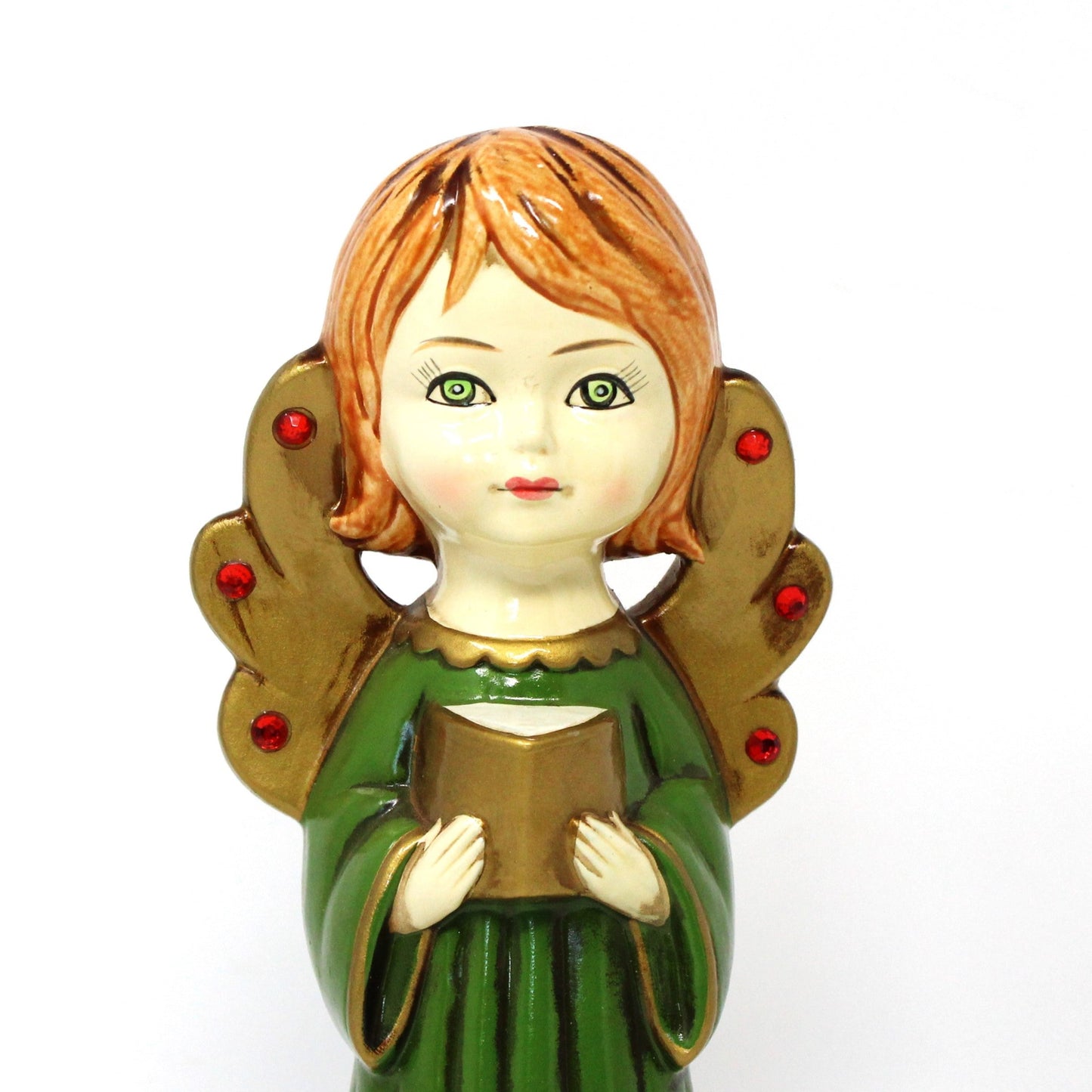 Figurine, Dickson, Choir Angels with Rhinestones, Papier Mache, Set of 2, Vintage Japan