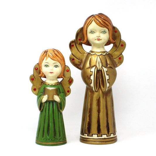 Figurine, Dickson, Choir Angels with Rhinestones, Papier Mache, Set of 2, Vintage Japan