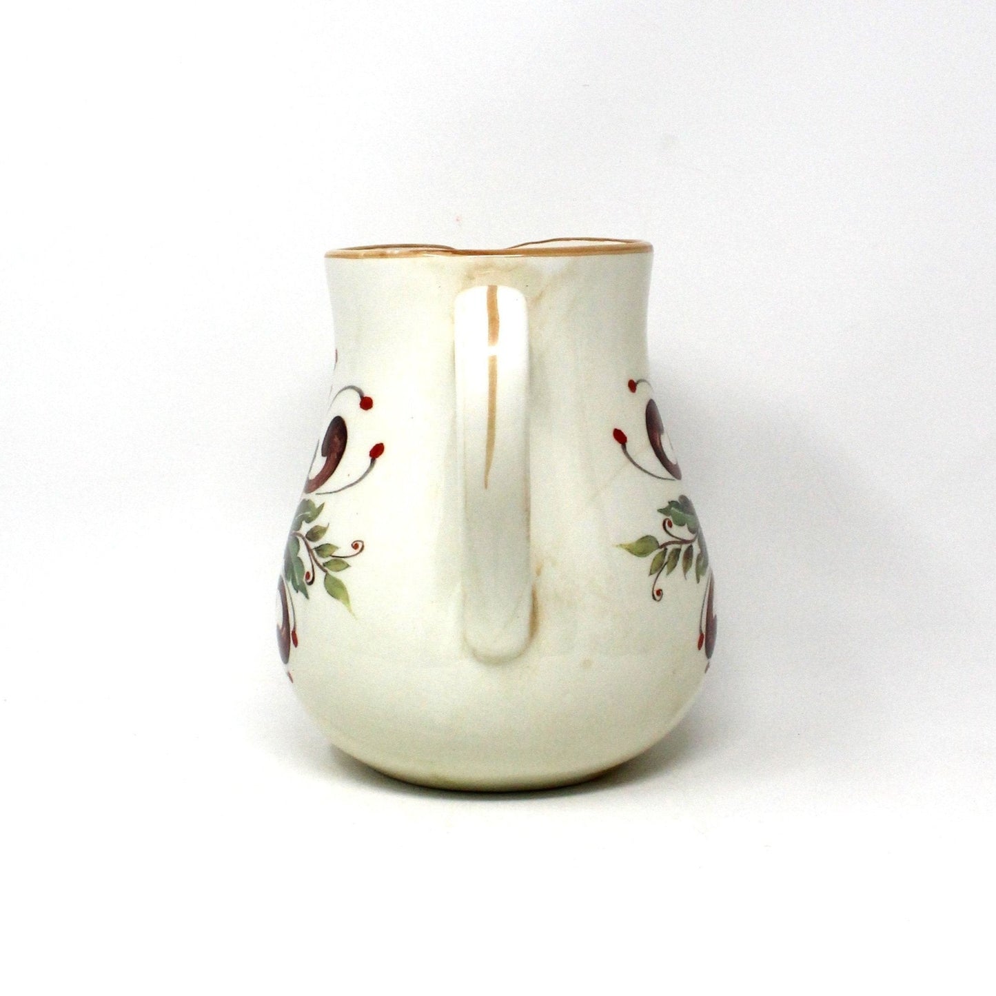 Pitcher, Italian Pottery, Hand Made, Ceramica Cuore, Ramage Scroll Pattern, Servingware, Drinkware