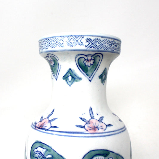 Vase, Famille Rose Fencai Porcelain, Oriental Florals, Pink, Green & Blue Chinoiserie, Vintage
