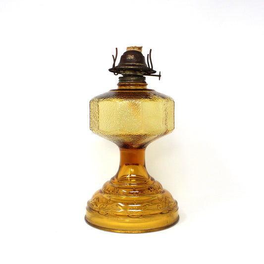 Oil Lamp, Bartlett Collins, Amber Glass with Eagle Burner, Vintage