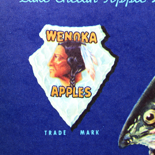 Crate Label: Trout Brand Apple, Leaping Rainbow Trout, Lake Chelan Fruit Growers, Washington, 1950s