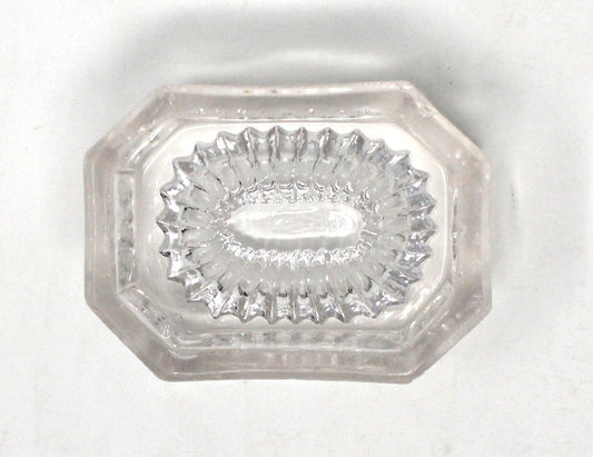 Salt Cellar, Master Salt Dip, Indented Ribbed Bottom, Octagonal Blown Glass, Antique