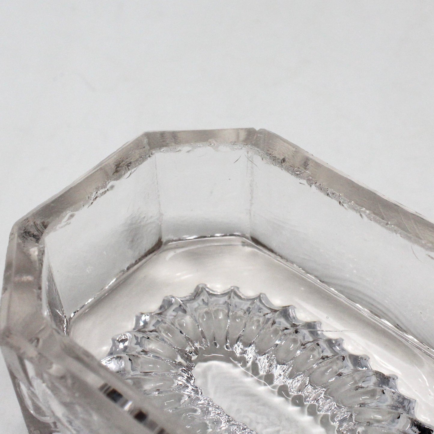 Salt Cellar, Master Salt Dip, Indented Ribbed Bottom, Octagonal Blown Glass, Antique