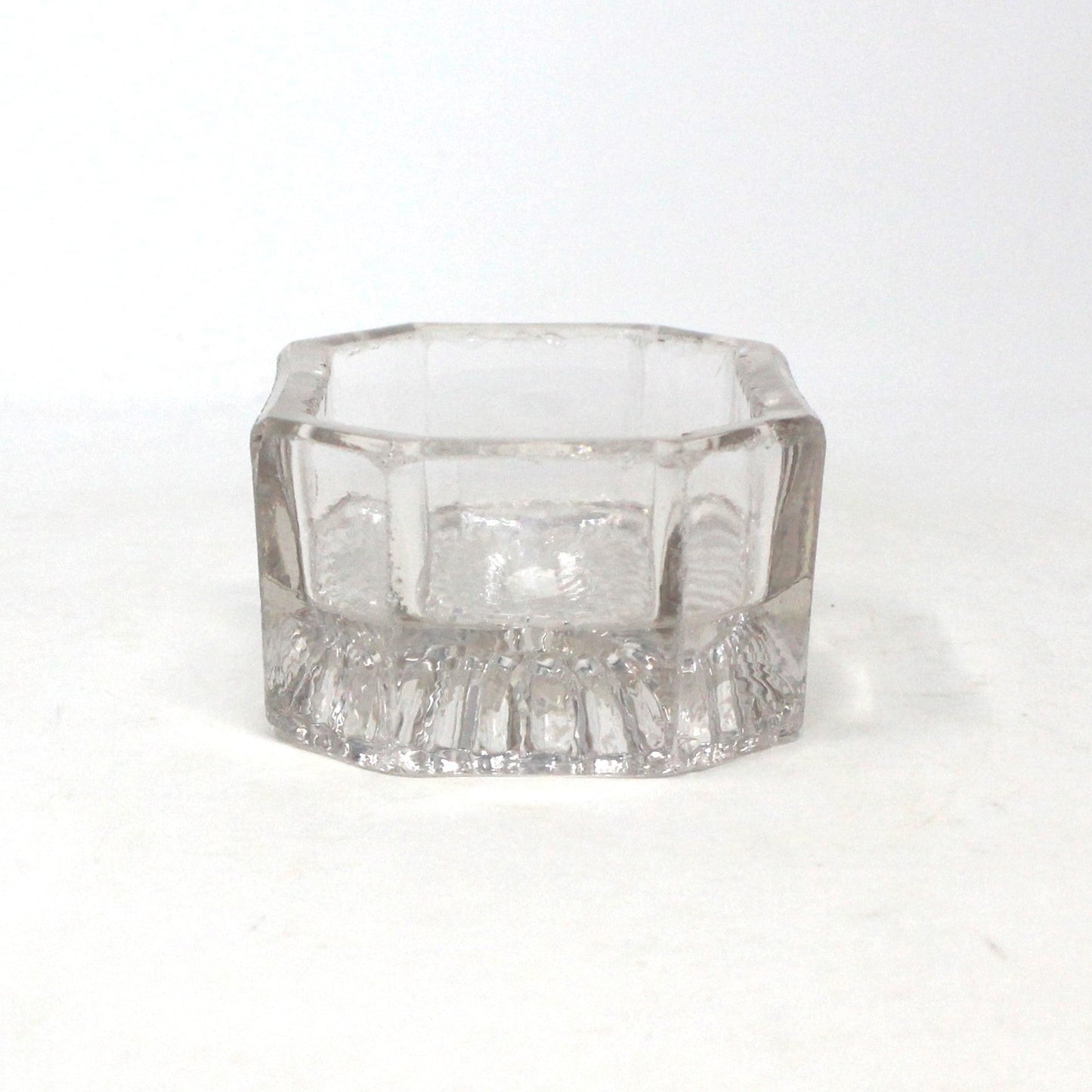 Salt Cellar, Master Salt Dip, Indented Ribbed Bottom, Octagonal Blown Glass, Antique