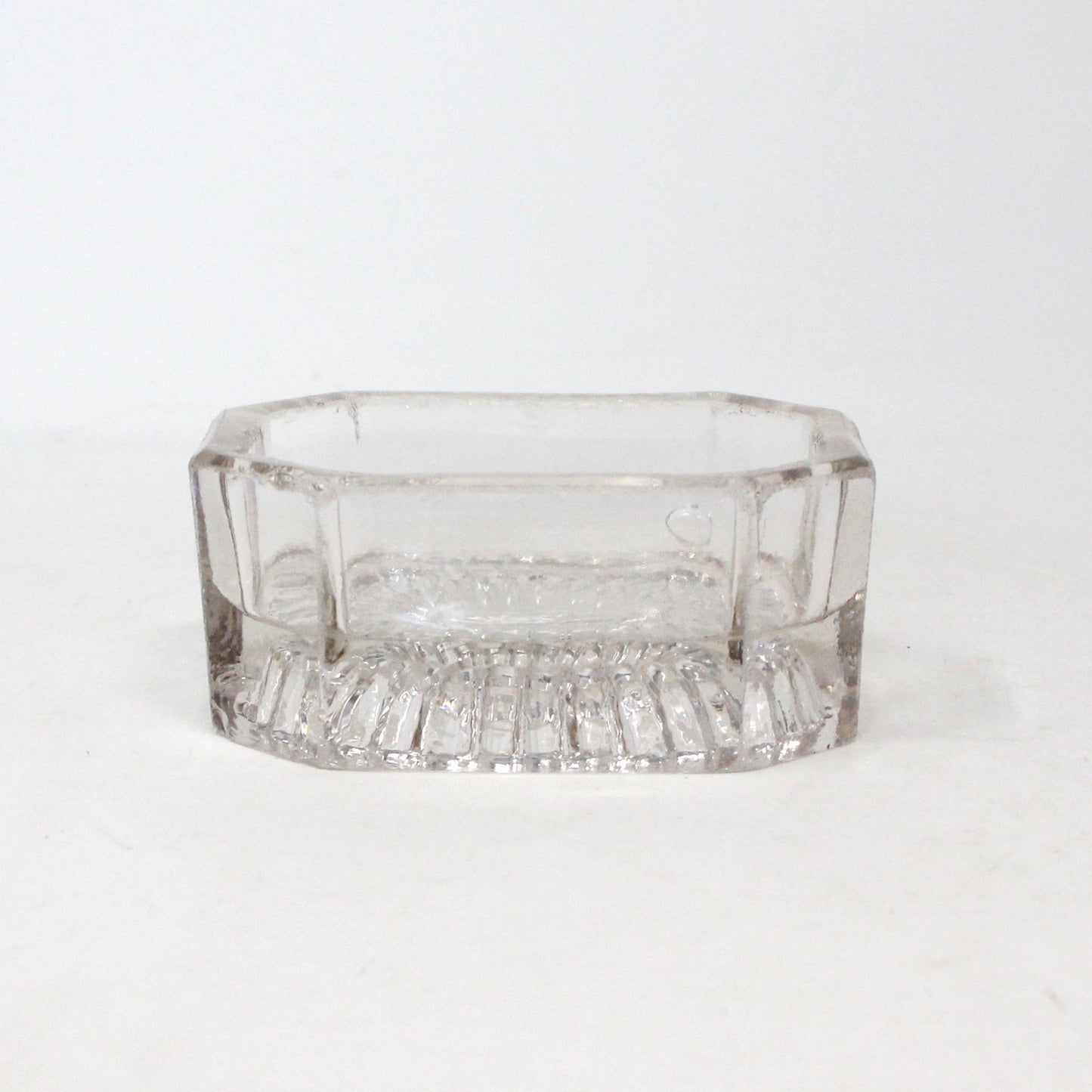 Salt Cellar, Master Salt Dip, Indented Ribbed Bottom, Octagonal Blown Glass, Antique