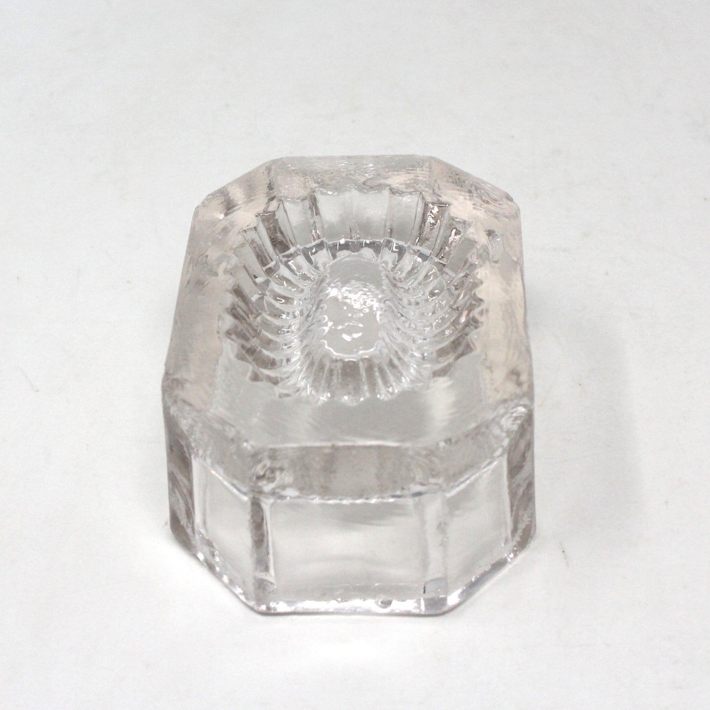 Salt Cellar, Master Salt Dip, Indented Ribbed Bottom, Octagonal Blown Glass, Antique