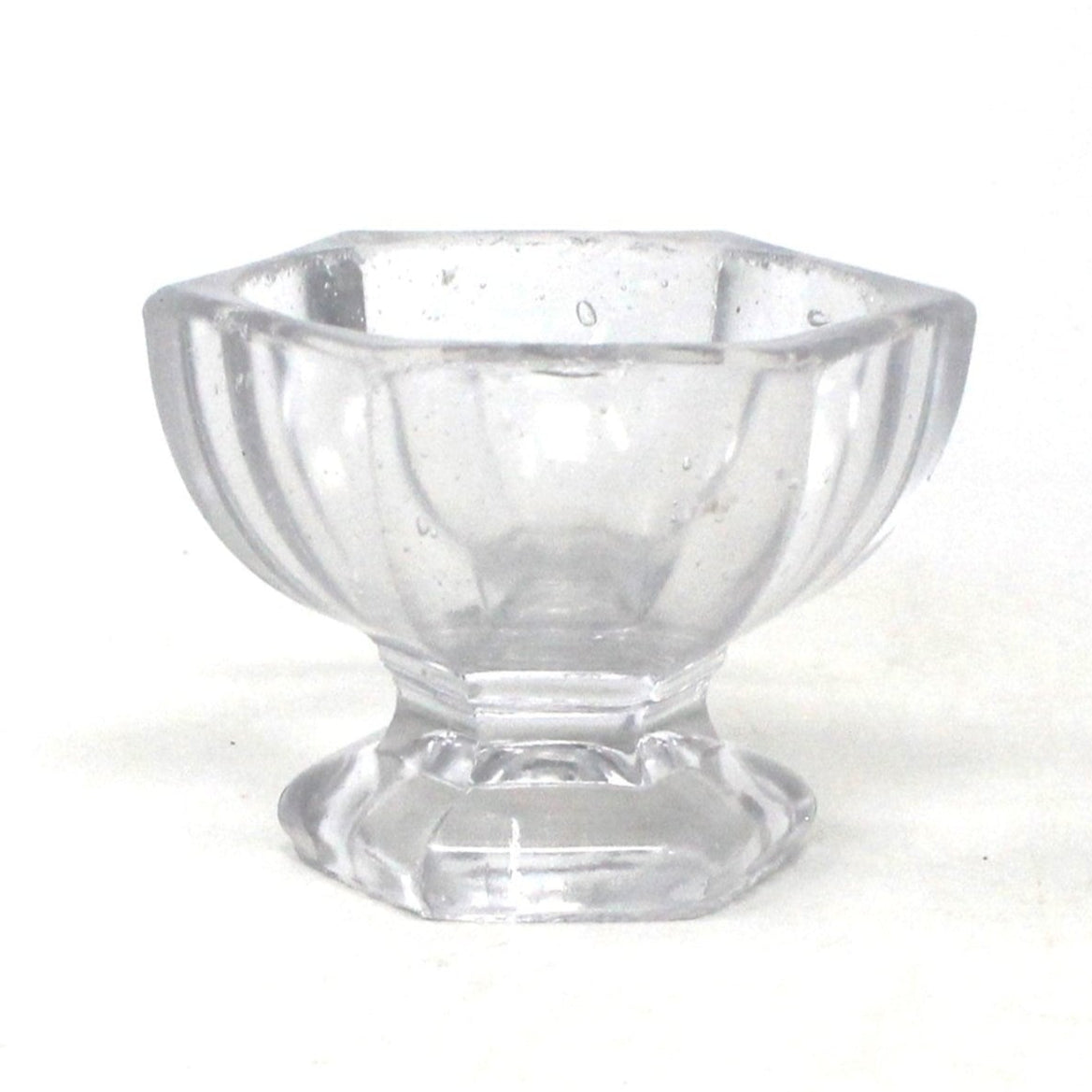Salt Cellar, Master Salt Dip, Hexagon Pedestal, Blown Glass, Vintage