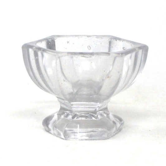 Salt Cellar, Master Salt Dip, Hexagon Pedestal, Blown Glass, Vintage