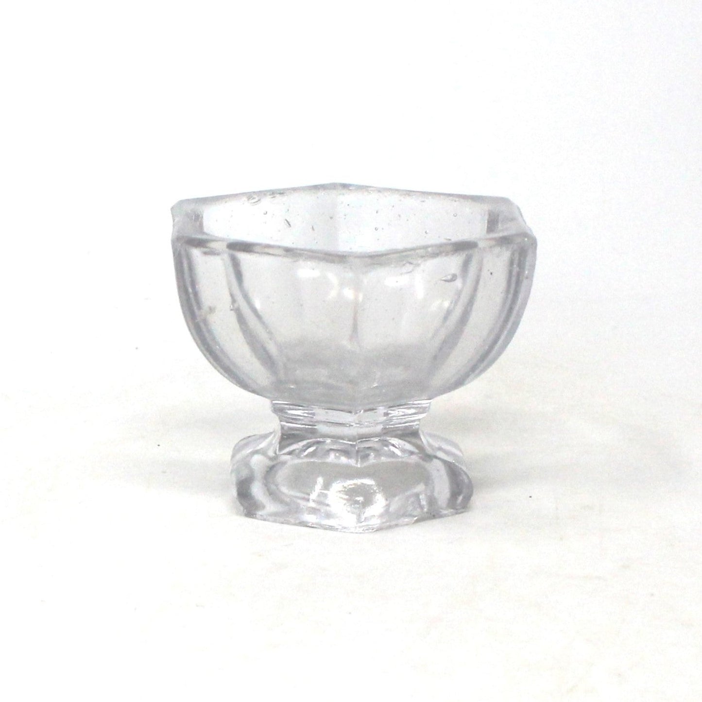 Salt Cellar, Master Salt Dip, Hexagon Pedestal, Blown Glass, Vintage