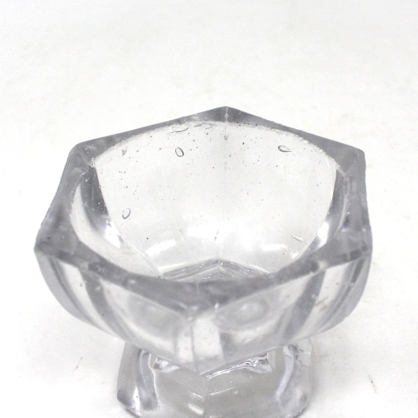 Salt Cellar, Master Salt Dip, Hexagon Pedestal, Blown Glass, Vintage