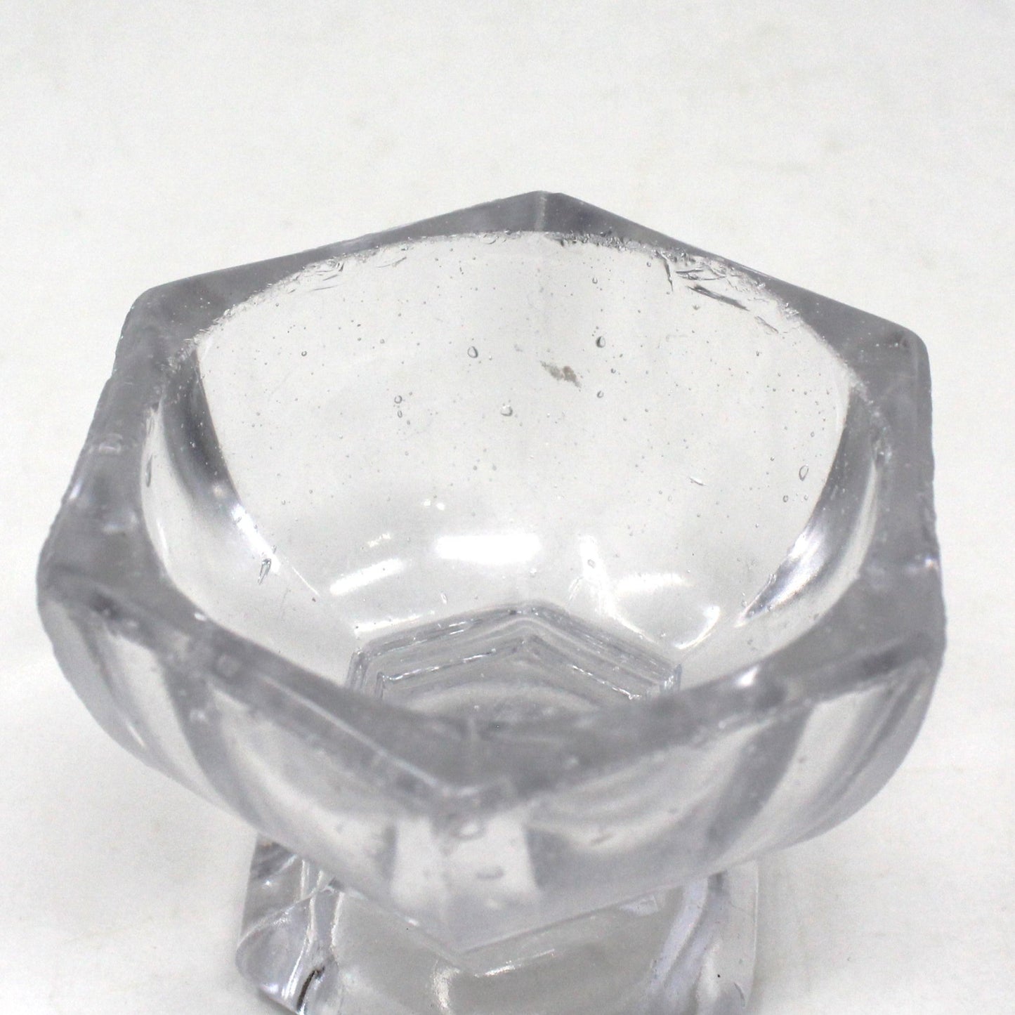 Salt Cellar, Master Salt Dip, Hexagon Pedestal, Blown Glass, Vintage