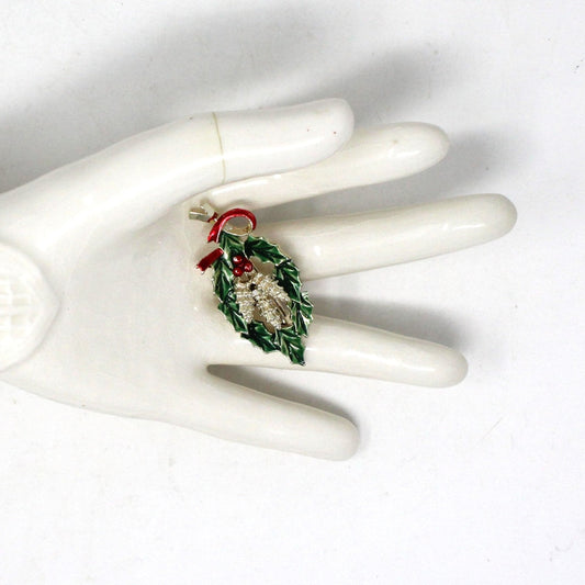 Brooch / Pin, Gerry, Christmas Holly & Pine Cones, Enamel & Gold Tone, Vintage