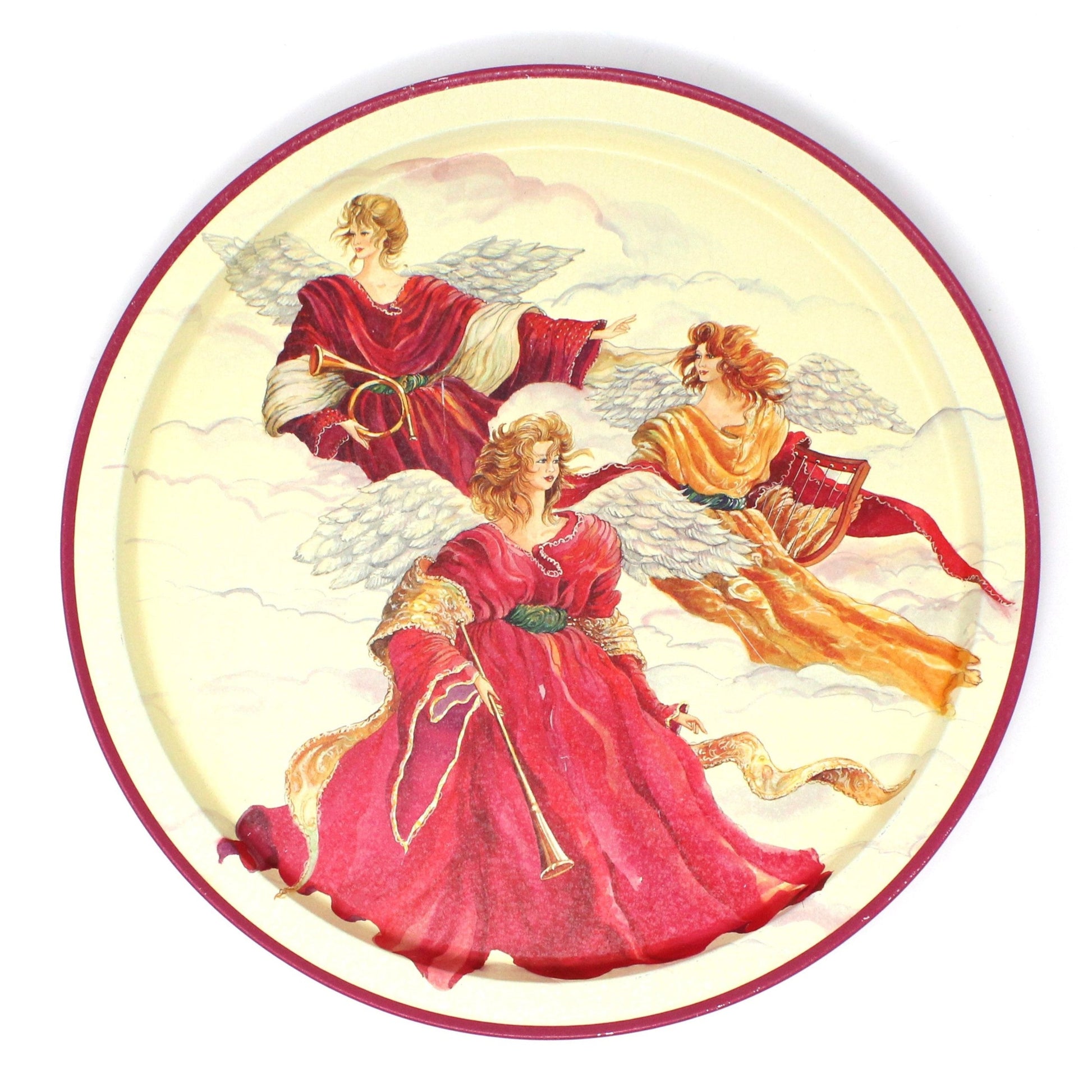 Vintage Metal Tray, by Potpourri Designs, Heavenly Angels , Holiday Serving Tray, Christmas Decor,  Tin Tray.