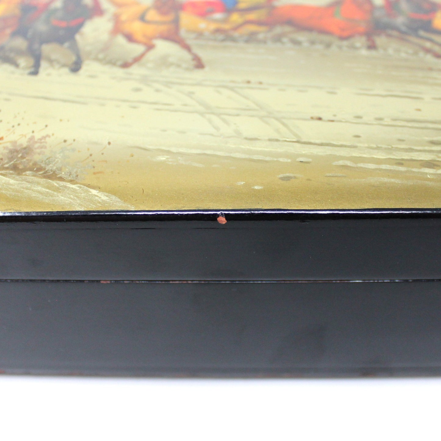 Box, Decorative Russian Lacquer Box, Fedoskino Troika Racing, Hand Painted, Artist Signed, Jewelry Box 10", Vintage 1985