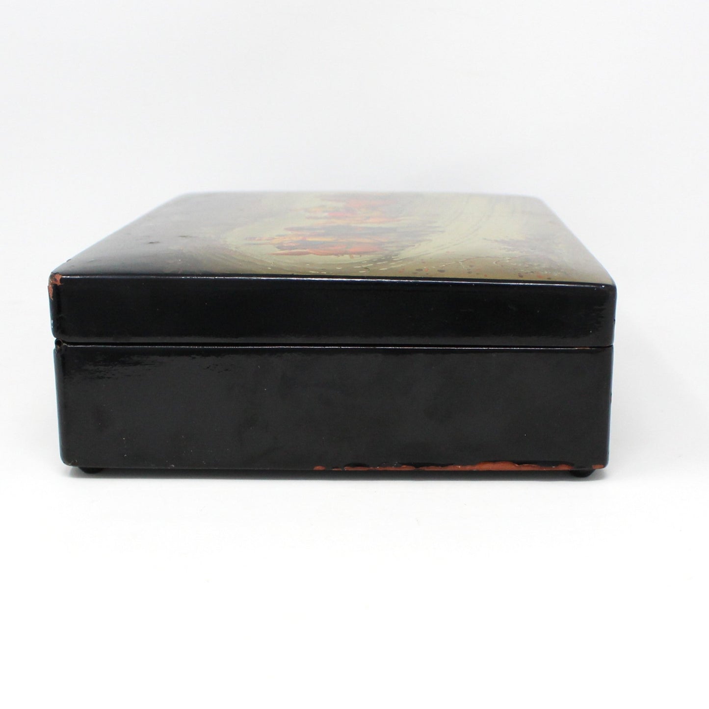 Box, Decorative Russian Lacquer Box, Fedoskino Troika Racing, Hand Painted, Artist Signed, Jewelry Box 10", Vintage 1985