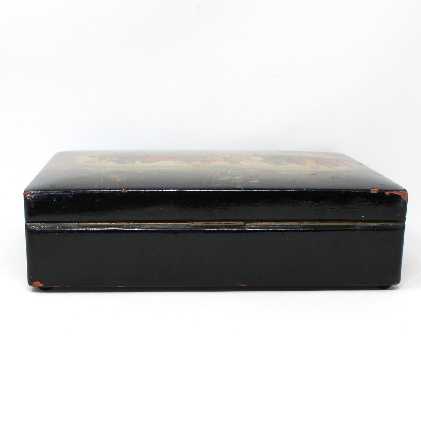 Box, Decorative Russian Lacquer Box, Fedoskino Troika Racing, Hand Painted, Artist Signed, Jewelry Box 10", Vintage 1985