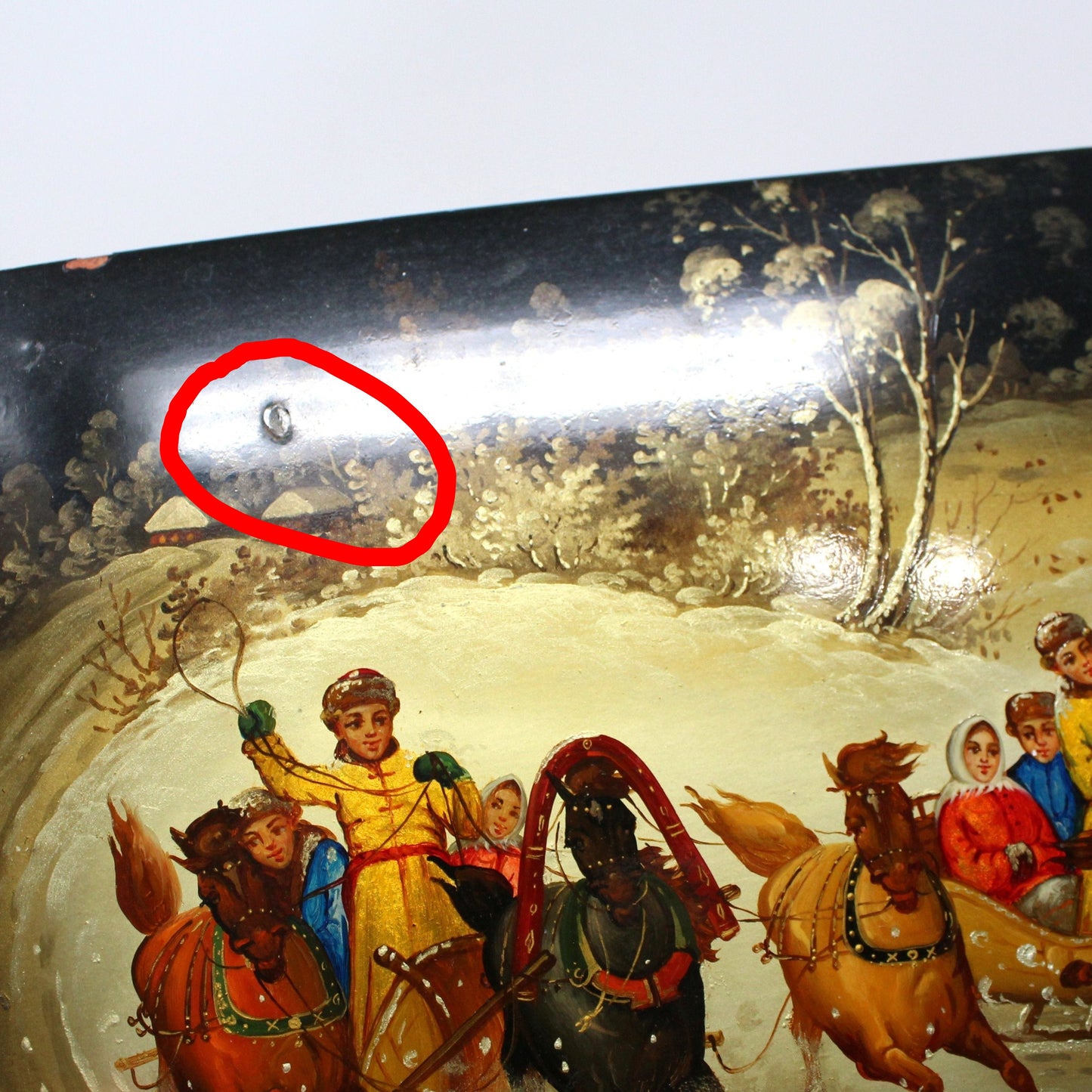 Box, Decorative Russian Lacquer Box, Fedoskino Troika Racing, Hand Painted, Artist Signed, Jewelry Box 10", Vintage 1985