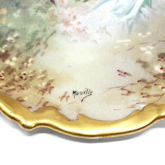 Decorative Plate, Victorian Couple, Muville Signed, French Limoges Plaque, Antique