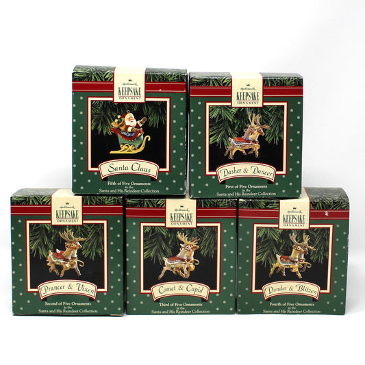 Ornament: Hallmark Keepsake, Santa and His Reindeer Complete Collection In Boxes, Vintage 1992