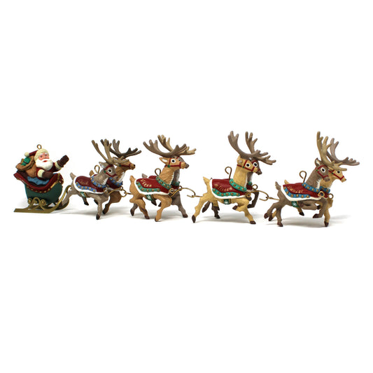 Ornament: Hallmark Keepsake, Santa and His Reindeer Complete Collection In Boxes, Vintage 1992