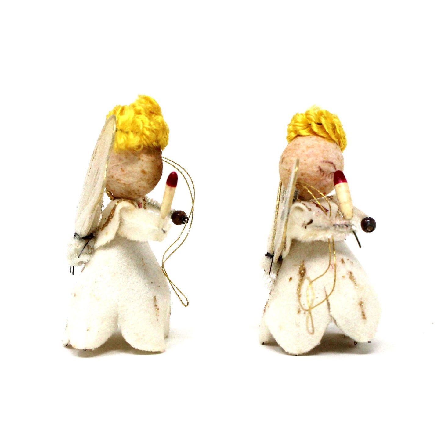 Ornaments, Angels Pipe Cleaner, Felt, Spun Cotton Christmas Angels Set of 2, Vintage Japan