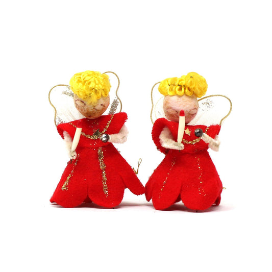 Ornaments, Angels Pipe Cleaner, Felt, Spun Cotton Christmas Angels Set of 2, Vintage Japan