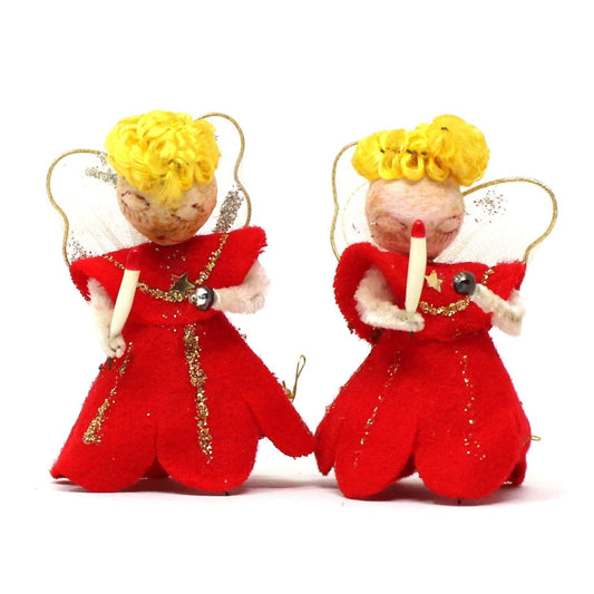 Ornaments, Angels Pipe Cleaner, Felt, Spun Cotton Christmas Angels Set of 2, Vintage Japan