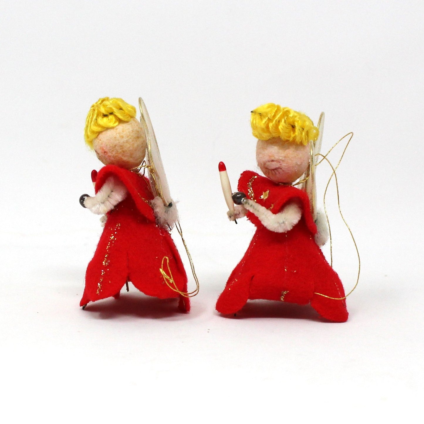 Ornaments, Angels Pipe Cleaner, Felt, Spun Cotton Christmas Angels Set of 2, Vintage Japan