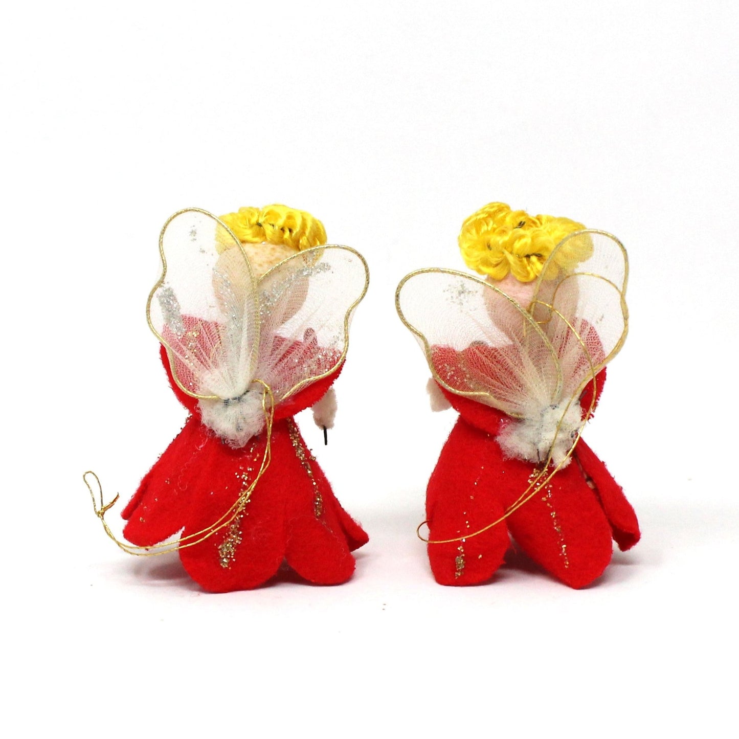 Ornaments, Angels Pipe Cleaner, Felt, Spun Cotton Christmas Angels Set of 2, Vintage Japan