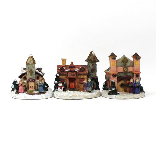 Christmas Village Collection, Church, Inn & Convent, World Bazaar Set of 3 Holiday Houses, In Box, Vintage