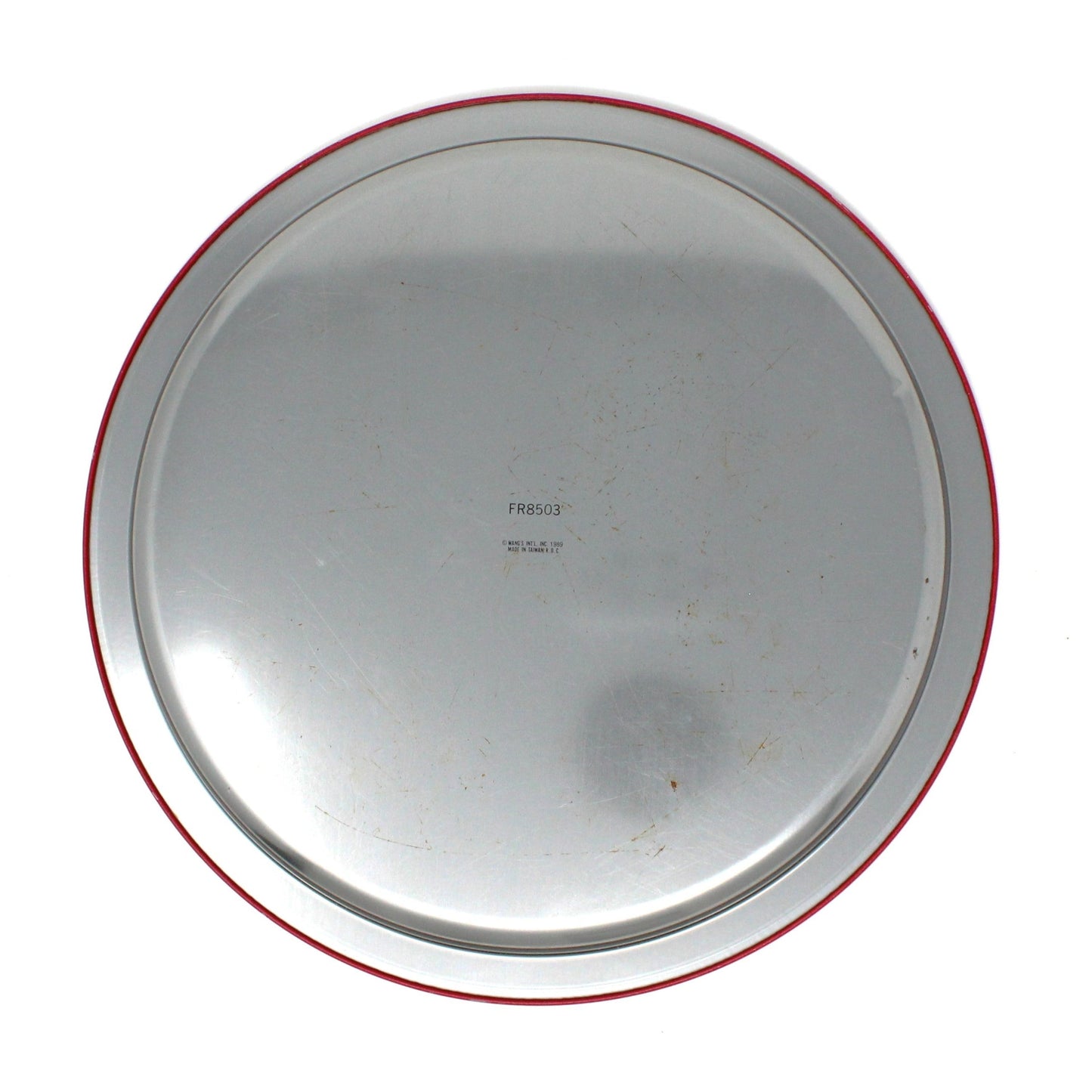 Tray, Christmas Teddy Bear w/Santa Hat Metal Tray, Round, Vintage