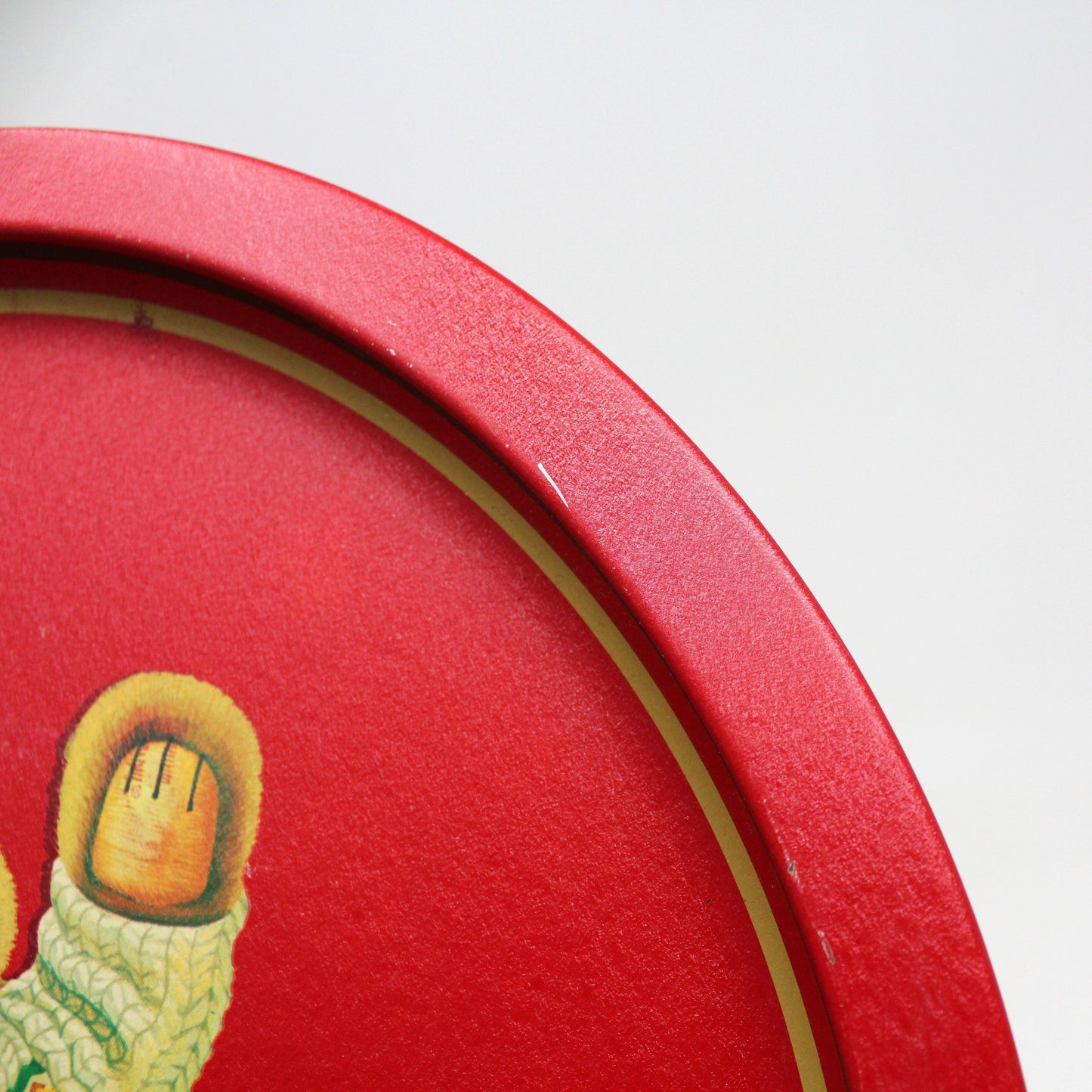 Tray, Christmas Teddy Bear w/Santa Hat Metal Tray, Round, Vintage