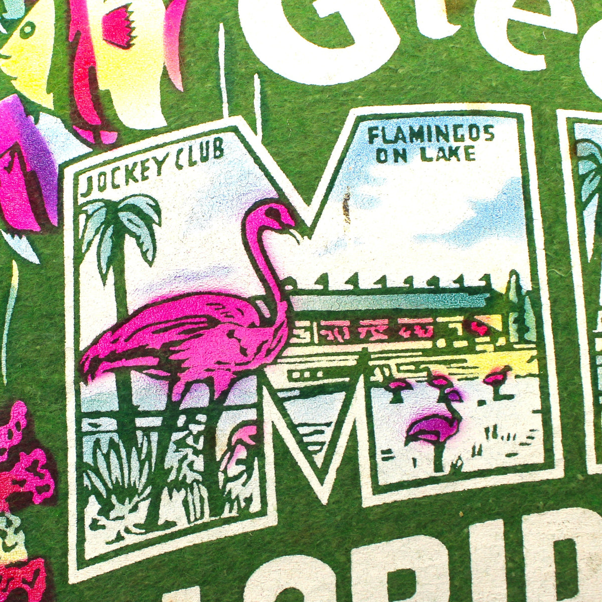 Pennant: Greetings from Miami, FL Large Letter Souvenir, 4-Font Pop-Art, 22", Vintage 1940s
