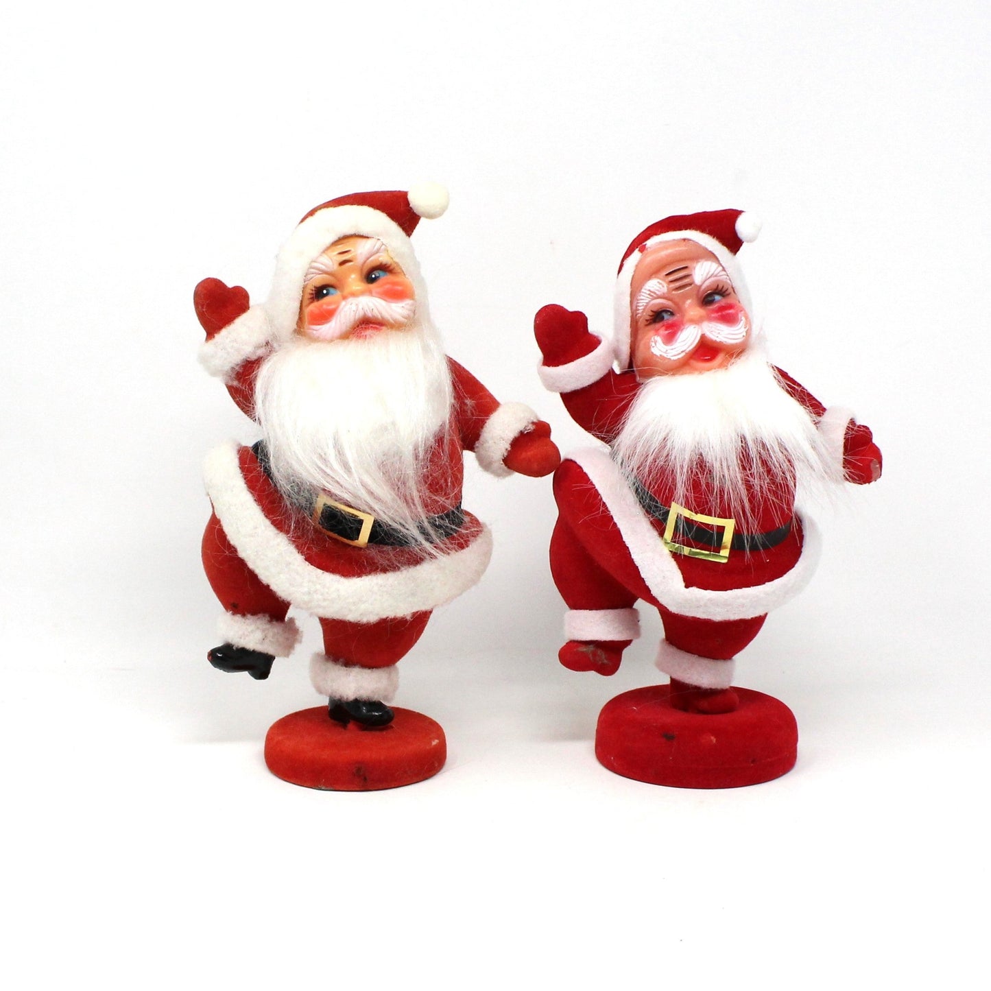 Figurine, Dancing Santa, Mid Century Flocked Santa Claus on Stand, Vintage