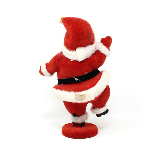 Figurine, Dancing Santa, Mid Century Flocked Santa Claus on Stand, Vintage
