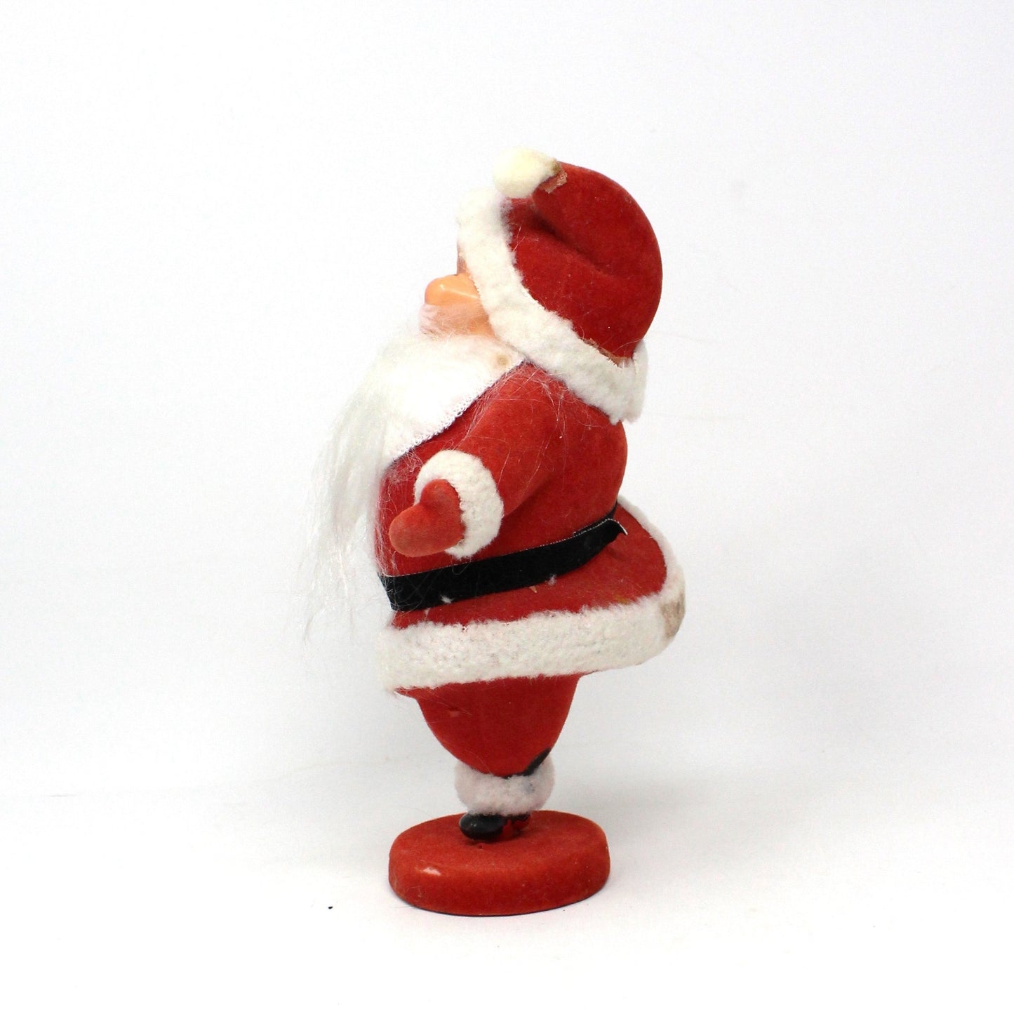 Figurine, Dancing Santa, Mid Century Flocked Santa Claus on Stand, Vintage