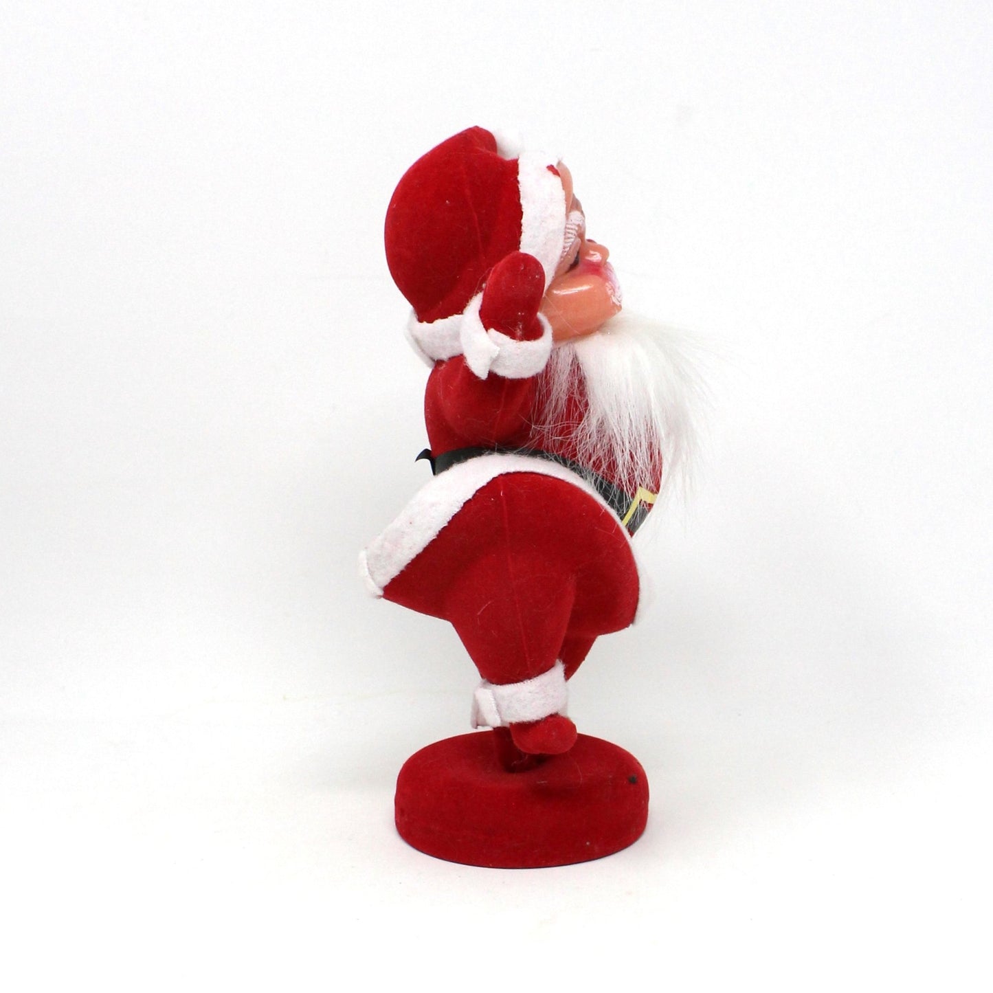 Figurine, Dancing Santa, Mid Century Flocked Santa Claus on Stand, Vintage