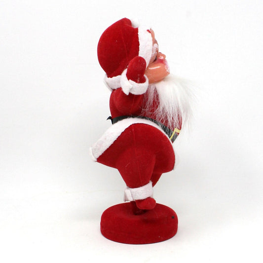 Figurine, Dancing Santa, Mid Century Flocked Santa Claus on Stand, Vintage